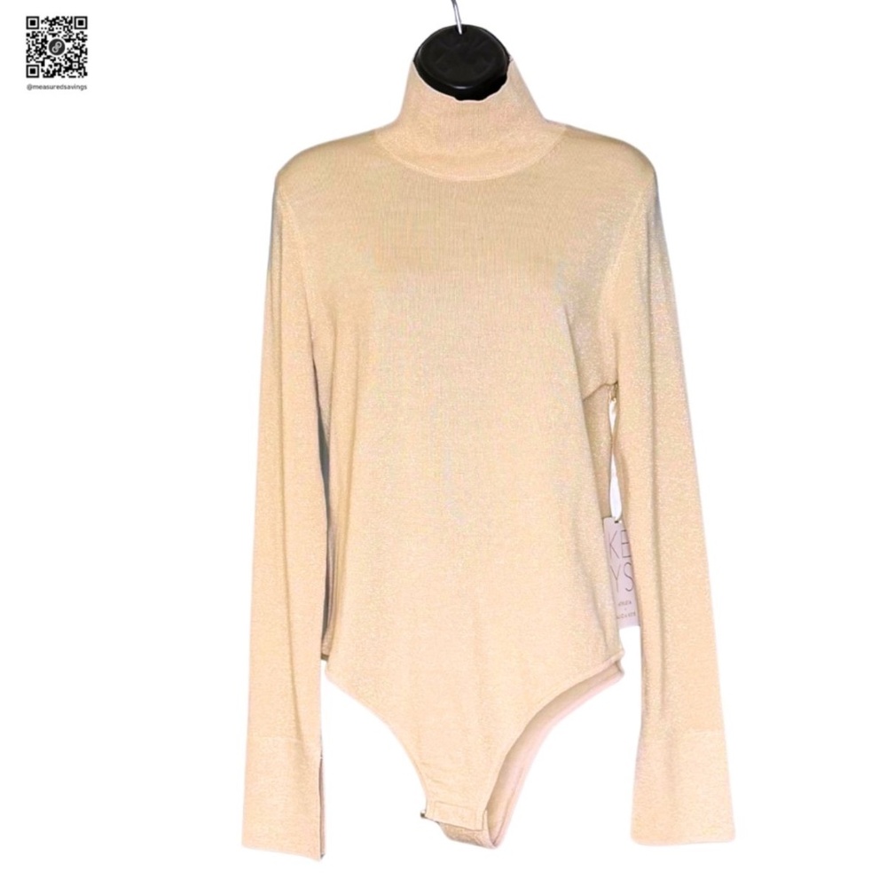 Large NWT - Athleta x Alicia Keys - Long Sleeve Cream/Gold Bodysuit - Picture 6 of 7